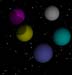 Picture of five spheres and stars in black space with ambient and diffuse light