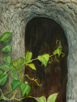 Watercolor of a tree cave