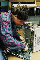 Photograph of Harriet Fell working on her Quadra